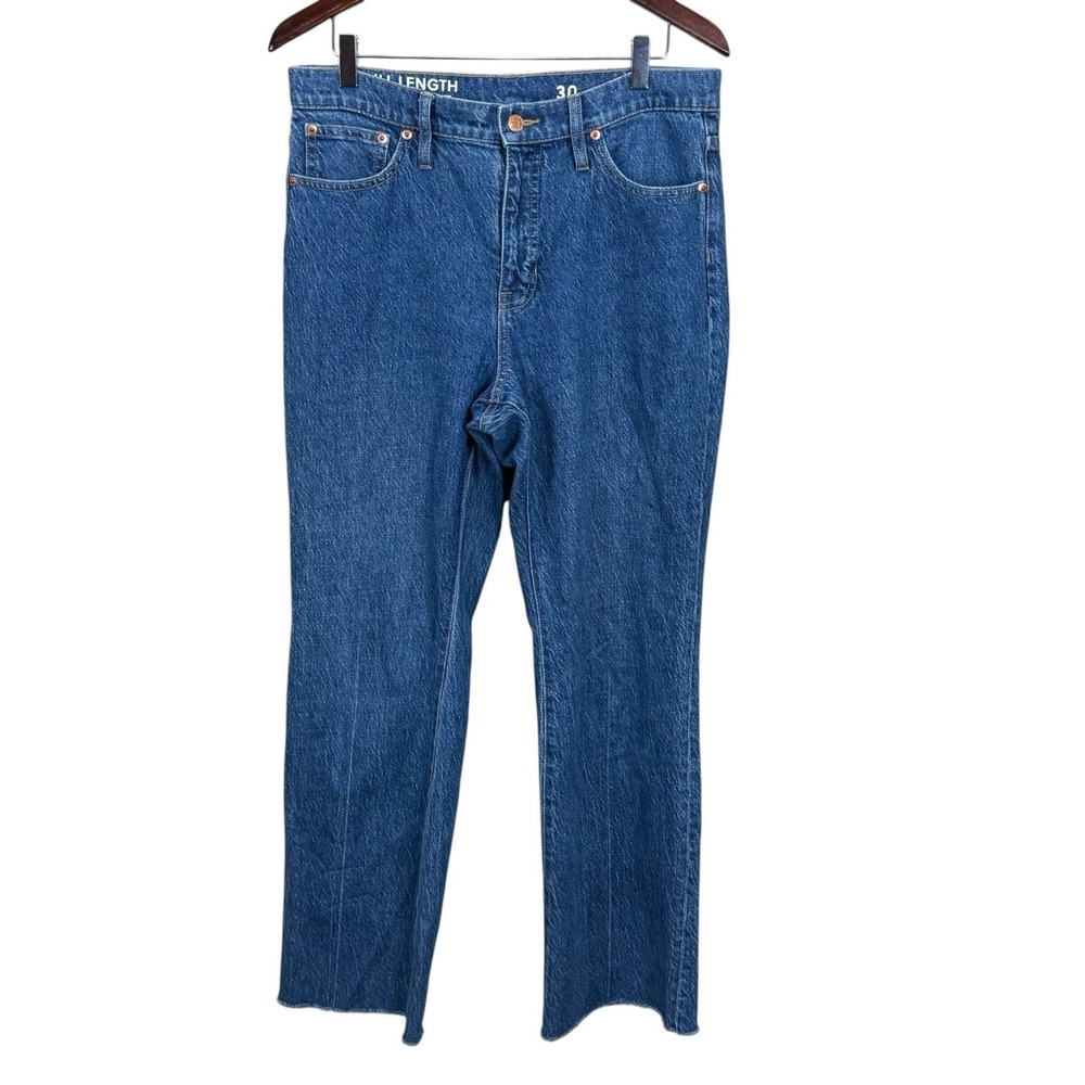 J Crew Womens Full Length Demi Boot 30 High Rise Raw Hem Bootcut Jean Blue
